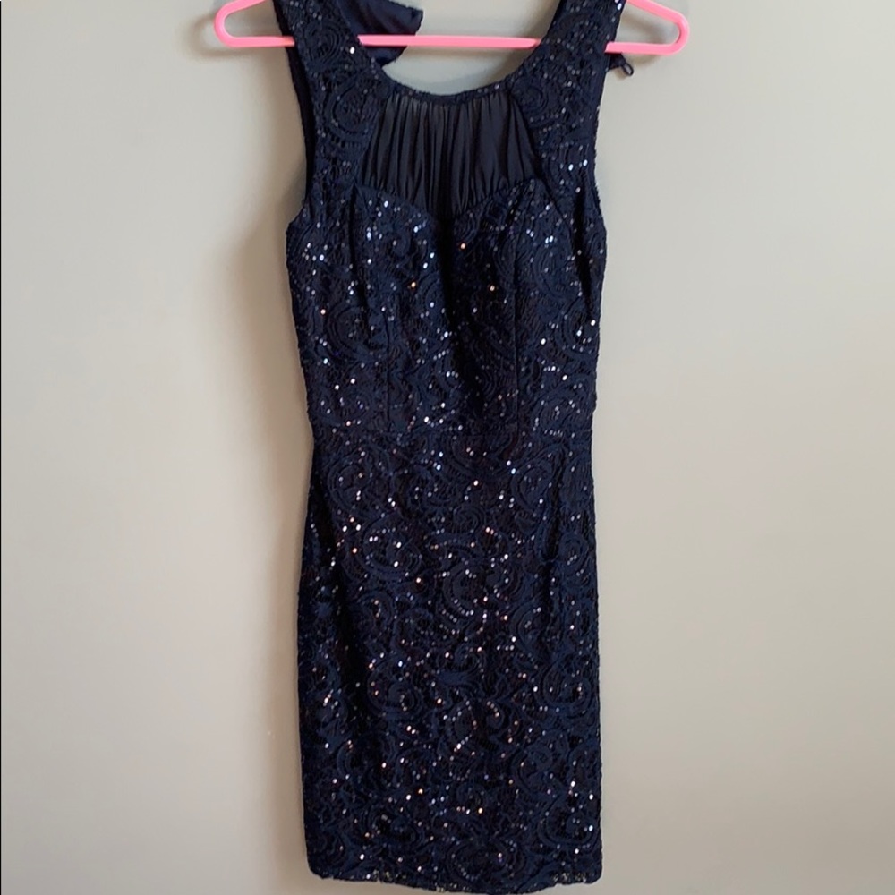 Navy Blue sequin lace Homecoming dress